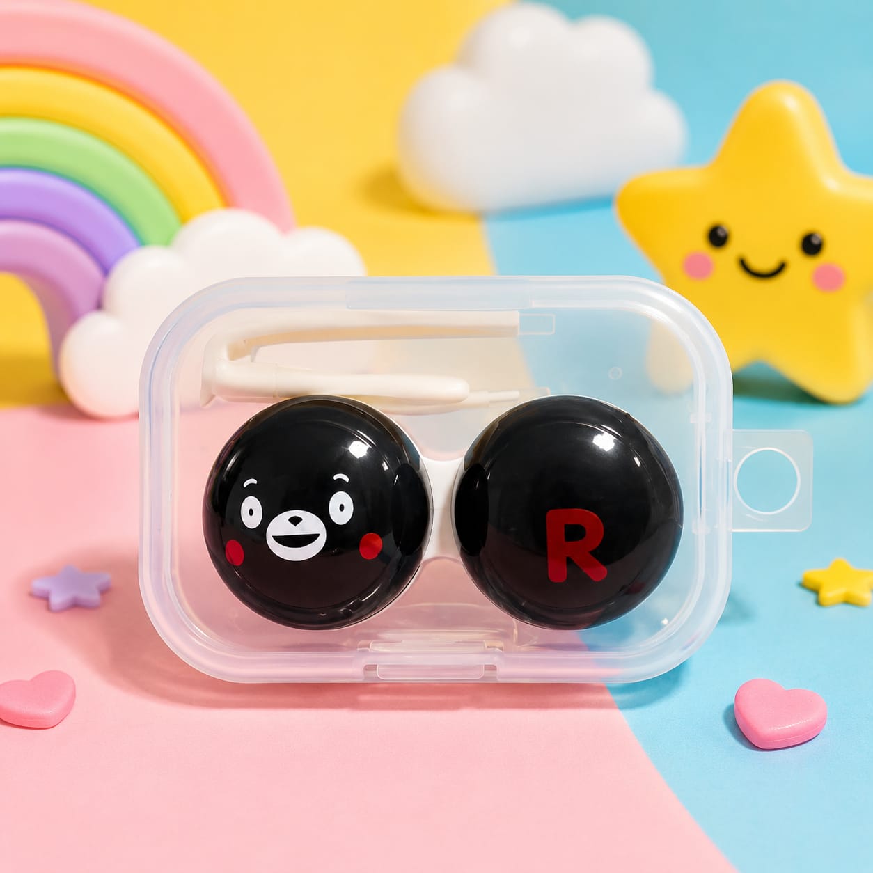 Estuche para Lentes de Contacto Kit con Pinza y Aplicador Diseño Oso Negro